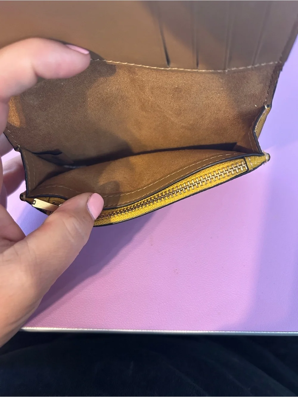 Coach Yellow Leather Compact Wallet with Gold 'C' Accent